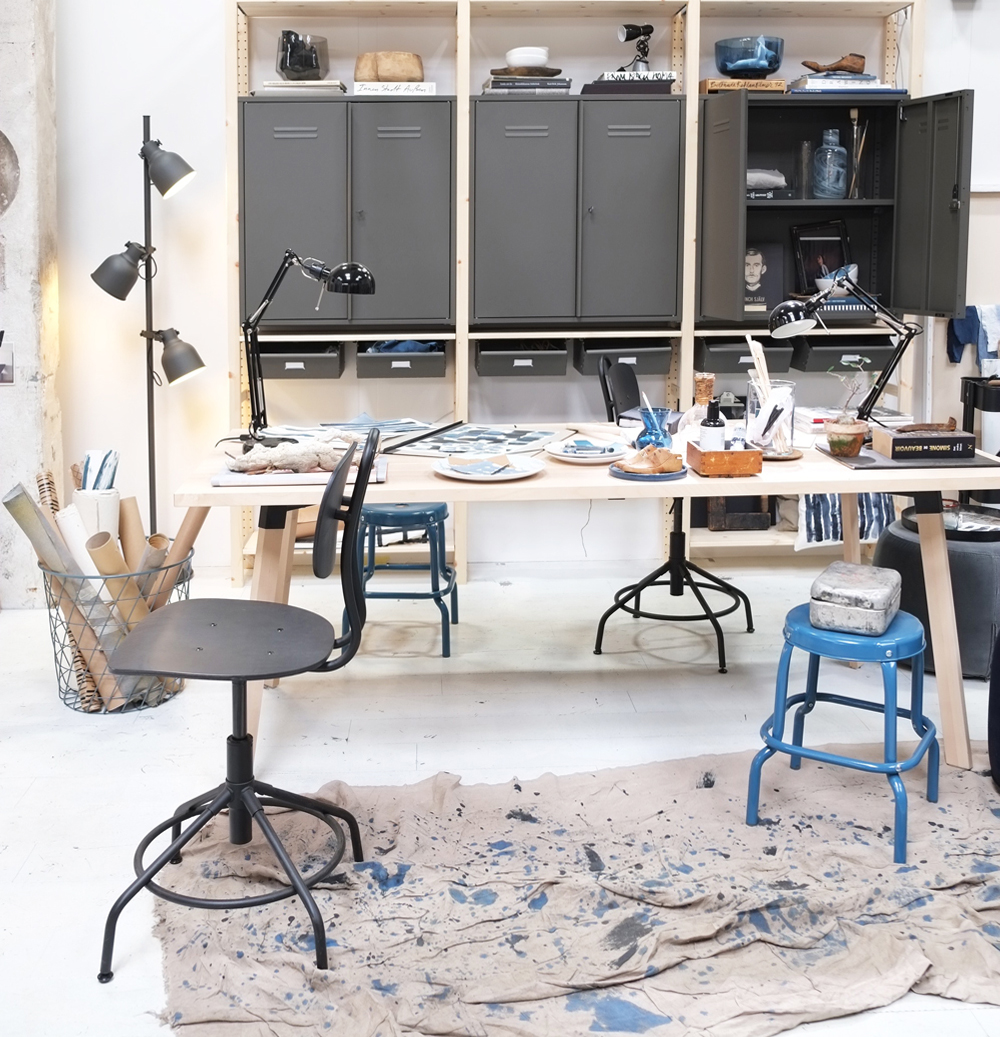 Pimpelwit_interieurontwerp_Ikea_de ideale werkplek-salonedelmobile2017_atelier_werkruimte_werktafel_bureaustoel_metalenkast